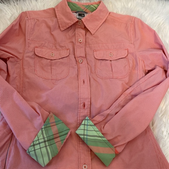 The North Face Womens Button Down Shirt Orange 100% Nylon Vapor Wick Logo Size S - Picture 2 of 12
